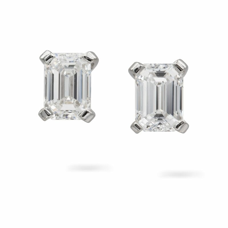 A Pair Of Emerald-cut Diamond Stud Earrings