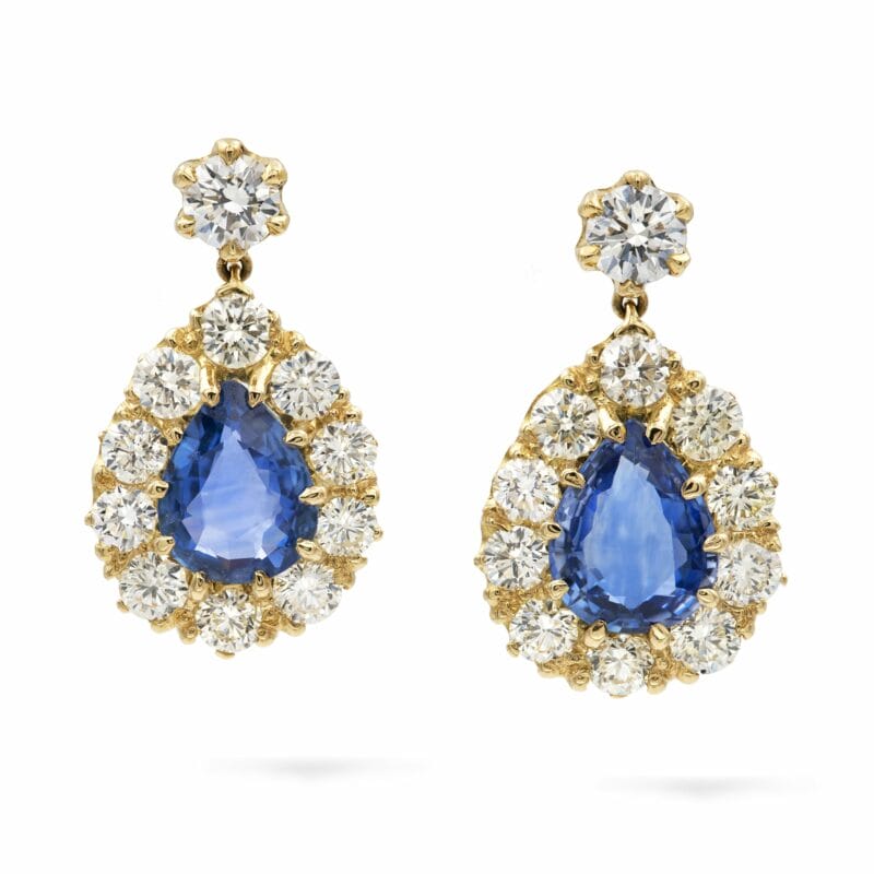 A Pair Of Sapphire And Diamond Drop Earring