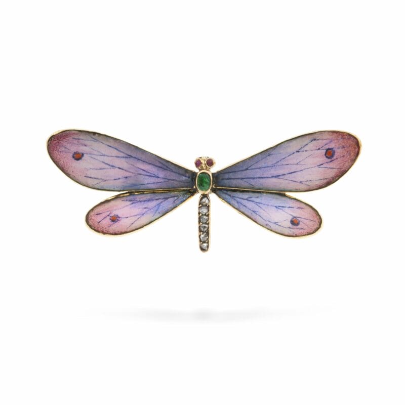 An Art Nouveau Enamel And Diamond Butterfly Brooch