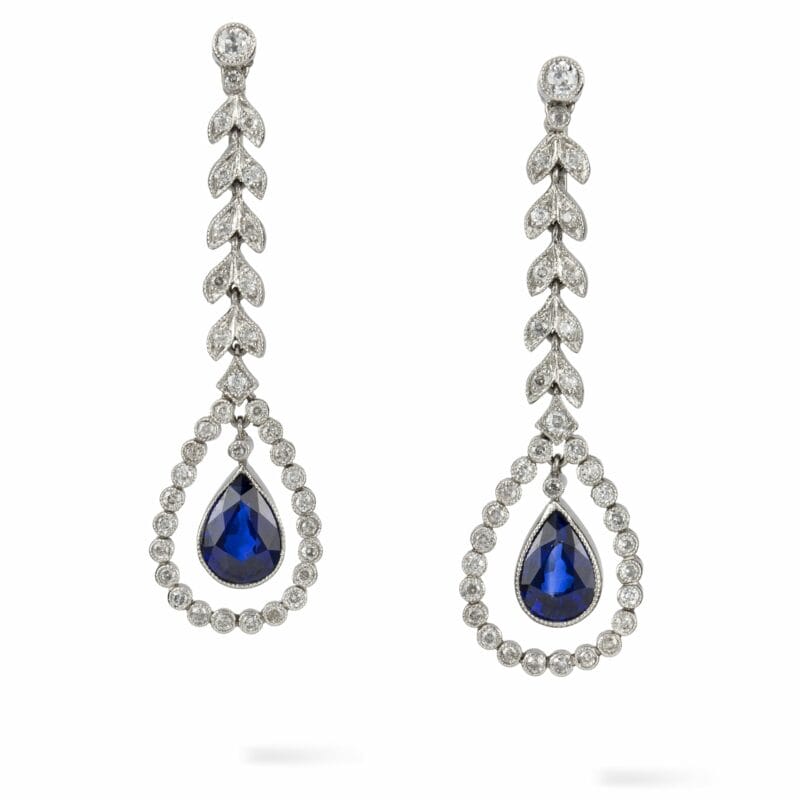 A Pair Of Sapphire And Diamond Drop Earrings
