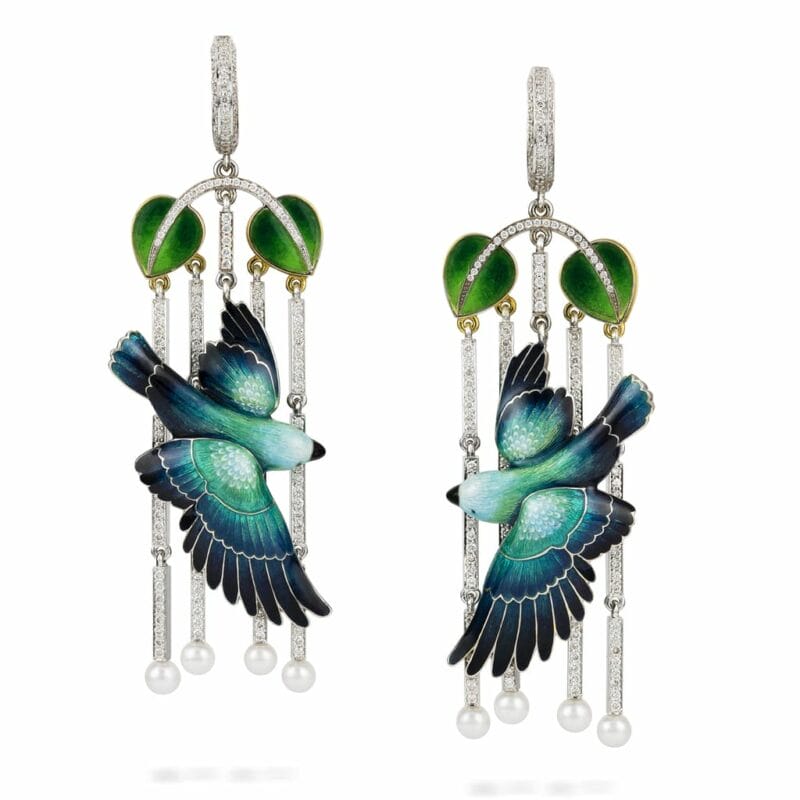 A Pair Of Enamelled Parrot Earrings By Ilgiz F