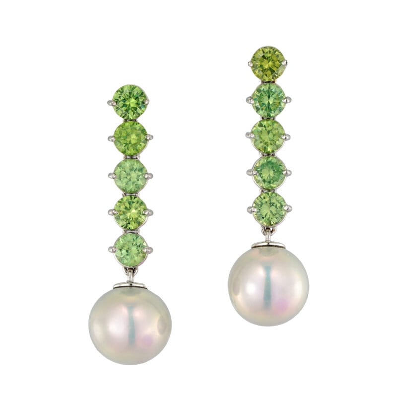 A pair of demantoid and pearl earrings by Ilgiz F