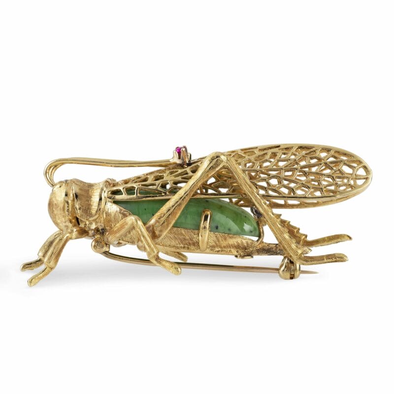 A Gold And Green Grossular Garnet Grasshopper Brooch