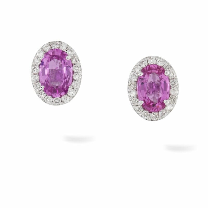 A Pair Of Pink Sapphire And Diamond Cluster Earrings