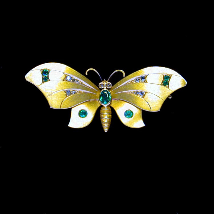 A Victorian Gold, Diamond And Emerald Butterfly Brooch