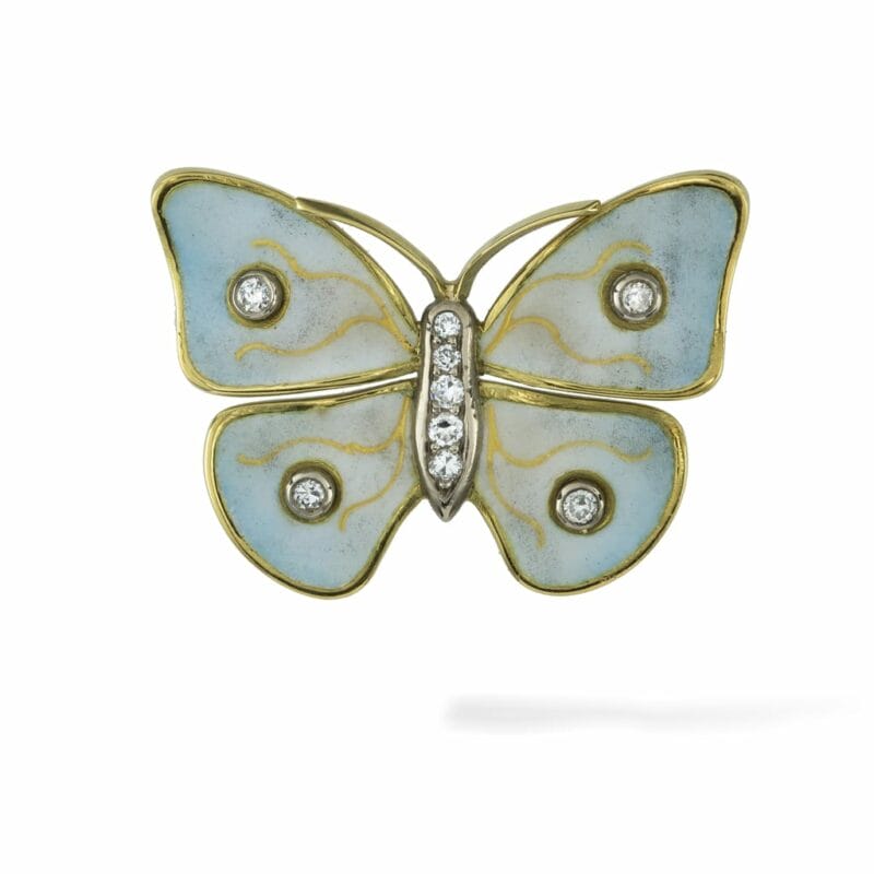 A Diamond And Enamel Butterfly Brooch