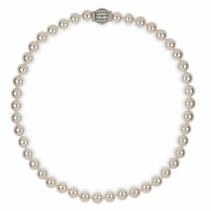 A Single Akoya Pearl Necklace With Diamond Clasp