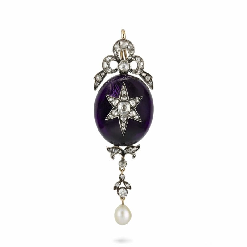 A Victorian Oval-shaped Amethyst And Diamond Pendant