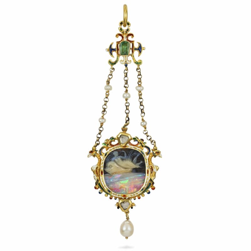 A Renaissance Revival Carved Opal Cameo Pendant