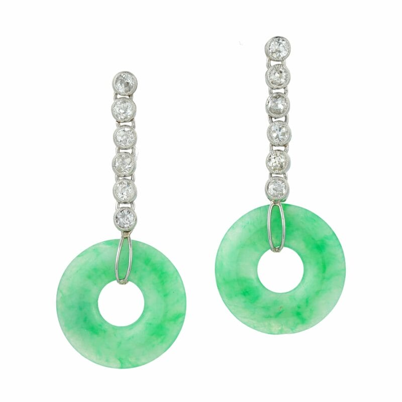 A Pair Of Jade And Diamond Drop Earrings