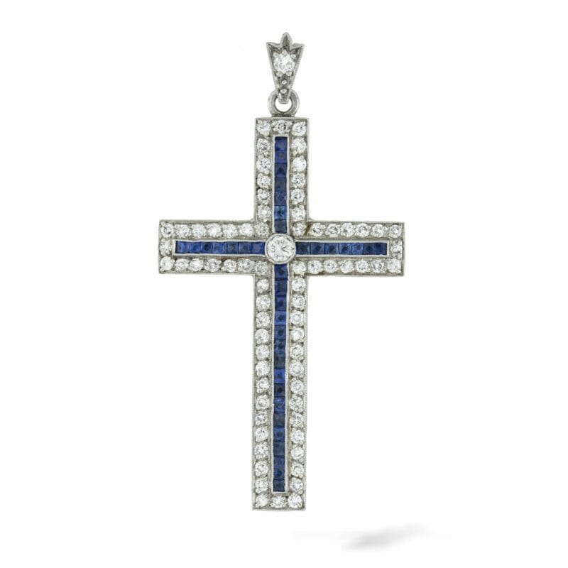 A French 1930s Sapphire And Diamond Cluster Cross Pendant