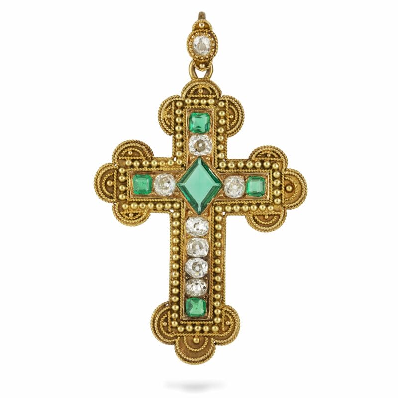 A Victorian Emerald And Diamond Cross Pendant