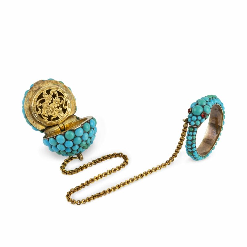 An Early Victorian Turquoise Snake Ring And Pomander