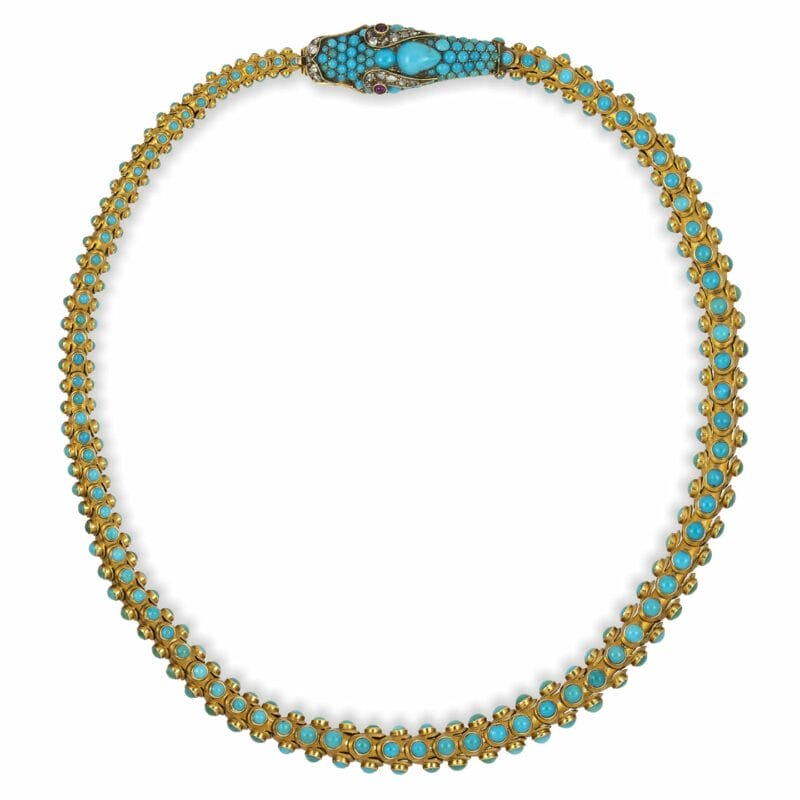 A Fine Victorian Gold And Turquoise Serpent Necklace