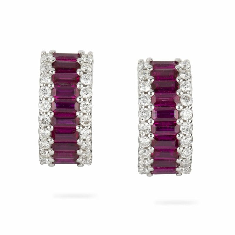 A Pair Of Ruby And Diamond Huggie Earrings