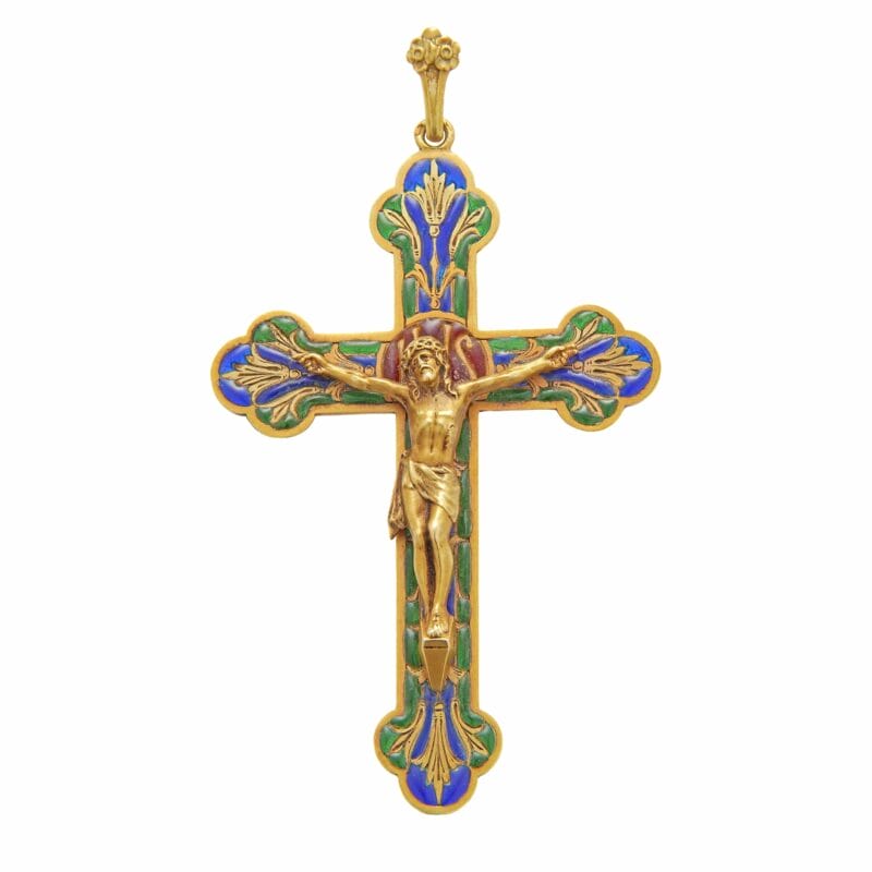 A French Gold And Enamel Crucifix Pendant