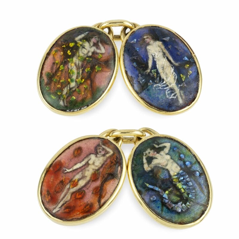 A Pair Of Arts And Crafts Enamel Cufflinks