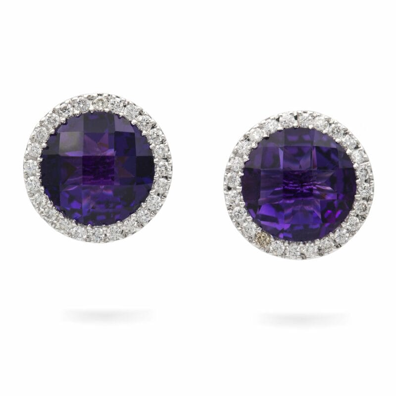 A Pair Of Amethyst And Diamond Cluster Stud Earrings