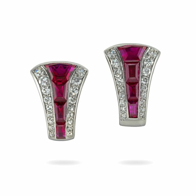 A Pair Of Ruby And Diamond Clip Earrings