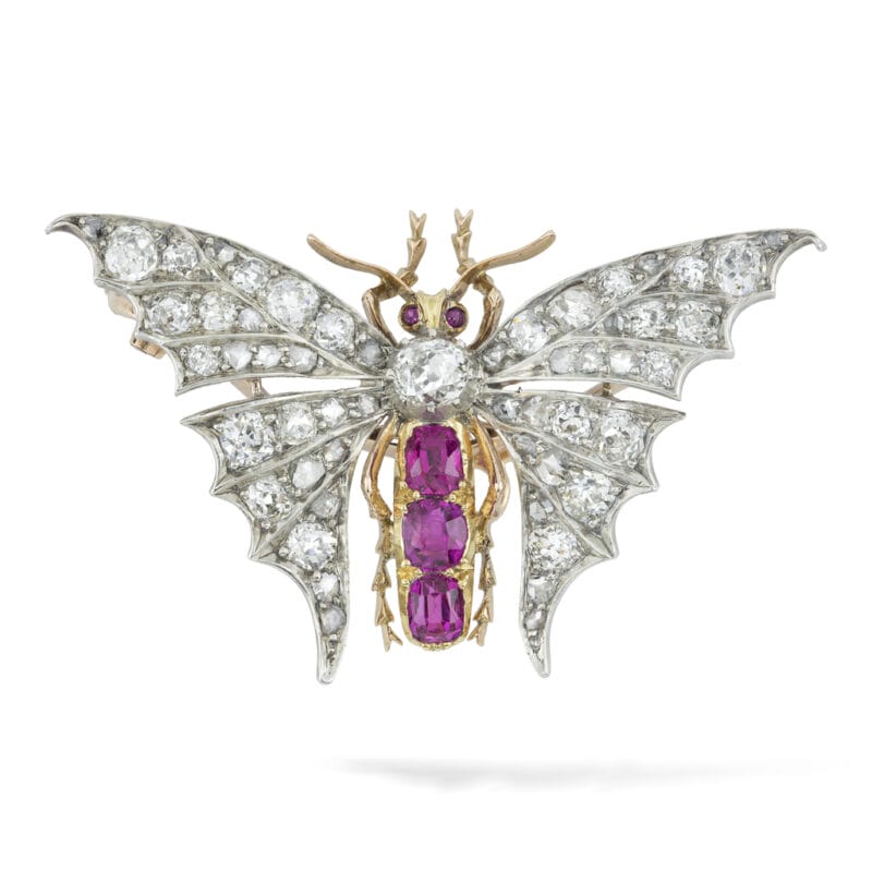 A Late Victorian Burmese Ruby And Diamond Butterfly Brooch
