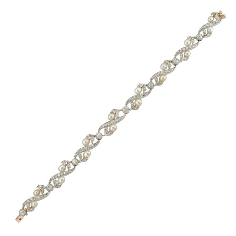 An antique natural pearl and diamond bracelet