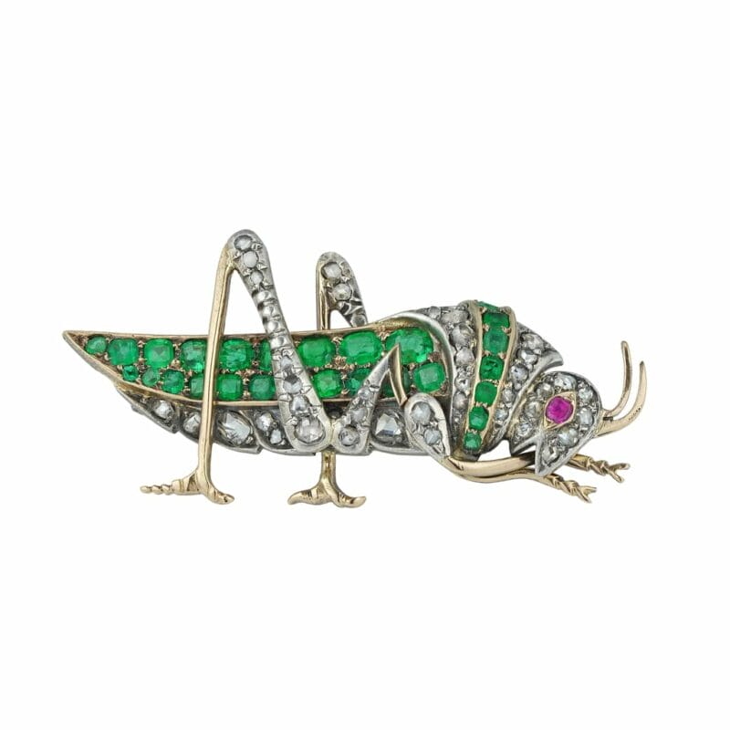 A Victorian Emerald, Ruby And Diamond Grasshopper Brooch