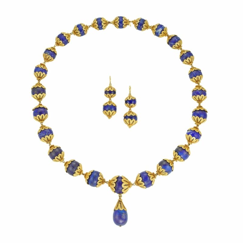 A 19th Century Lapis Lazuli Bead And Gold Demi-parure