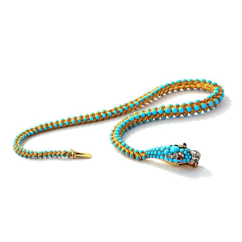 A Victorian Gold And Turquoise Serpent Necklace