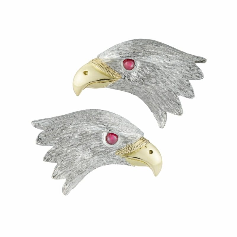 A Pair Of Eagle Head Cufflinks With Ruby Eyes