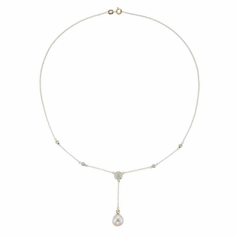A Diamond And Cultured Pearl Drop Necklace