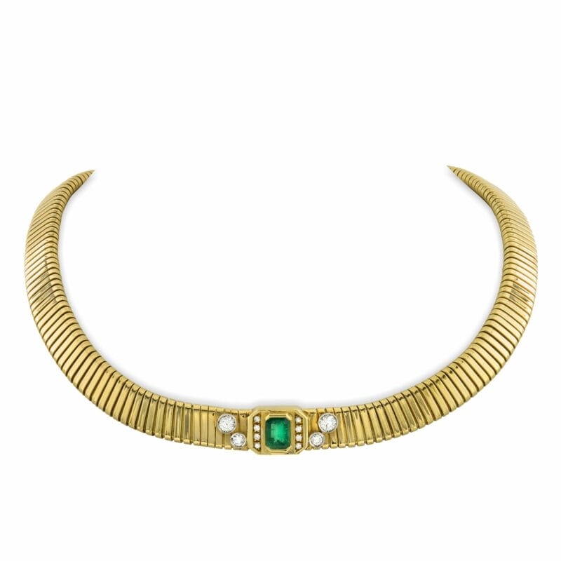 An Emerald, Diamond And Gold Necklace