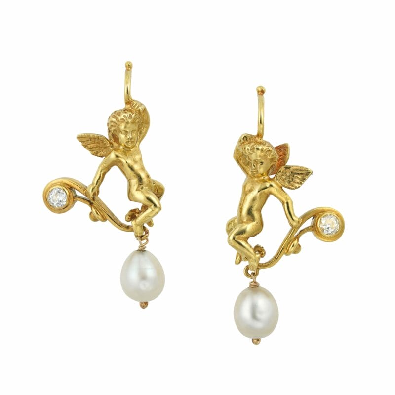 A Late Victorian Pair Of Natural Pearl And Diamond Earrings