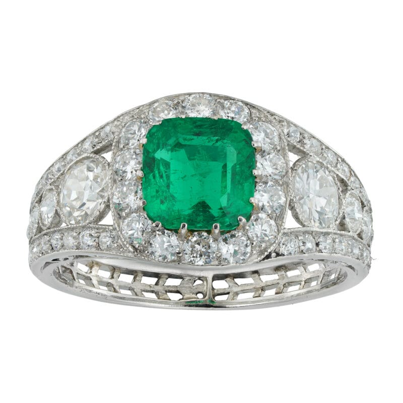 An Art-deco Emerald And Diamond Ring