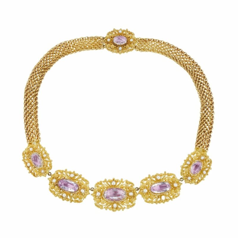 A Regency Pink Topaz Cannetille Necklace