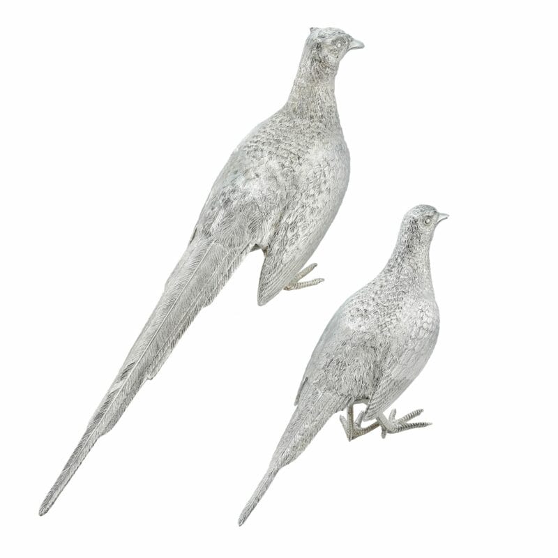 A Pair Of Sterling Silver Half Size Pheasants
