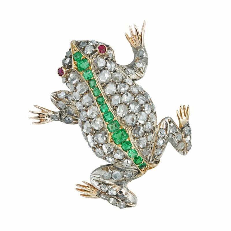 A Victorian Diamond And Emerald Encrusted Frog
