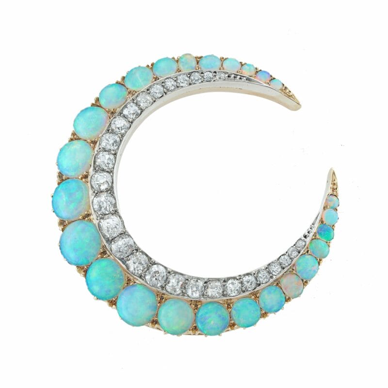 A Victorian Opal And Diamond Crescent Brooch