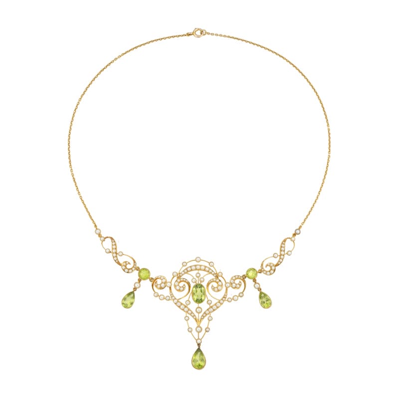 An Edwardian Peridot And Pearl Necklace