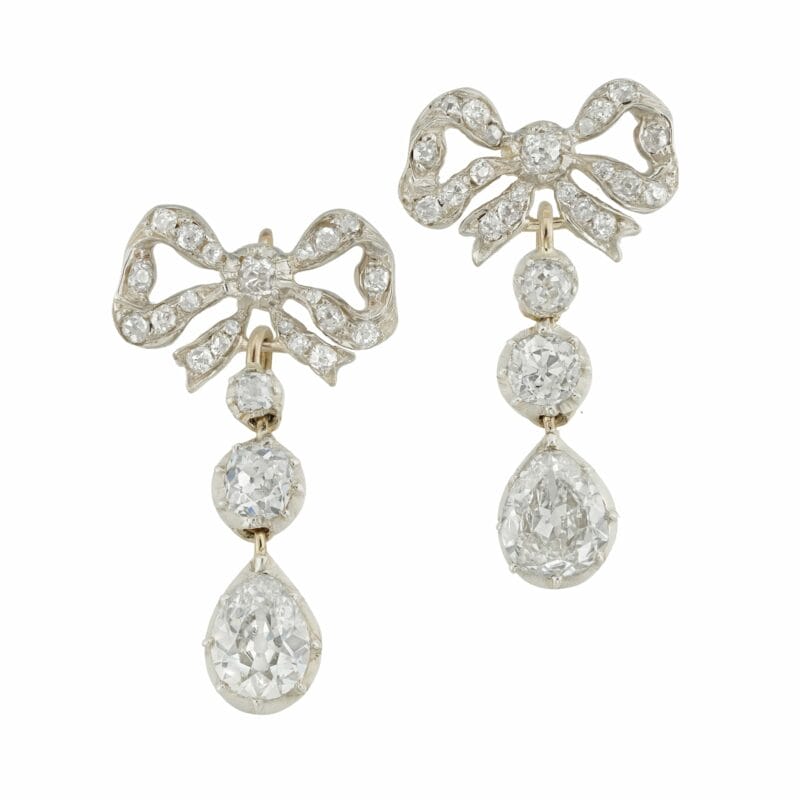 A pair of late 19th century diamond-set bow earrings