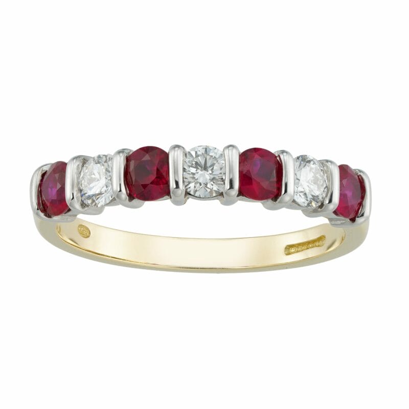 A Ruby And Diamond Seven Stone Ring