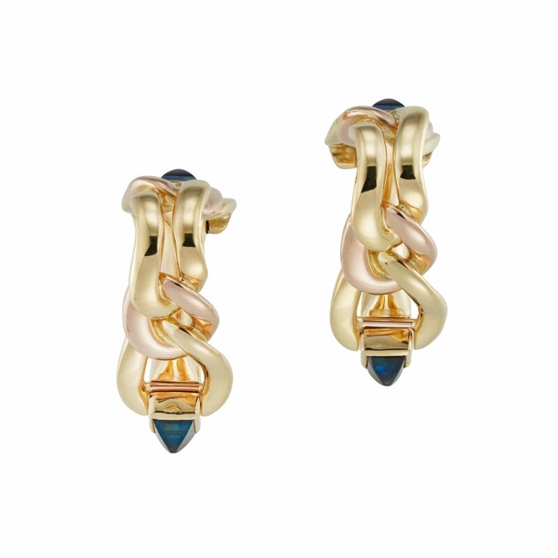 A pair of Boucheron gold and sapphire stirrup cufflinks
