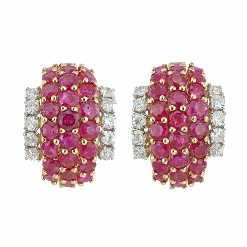 A pair of mid-20th century ruby and diamond clip earrings