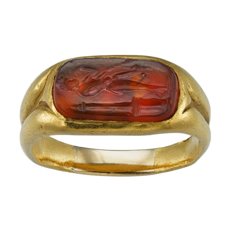 A Roman carnelian intaglio gold ring