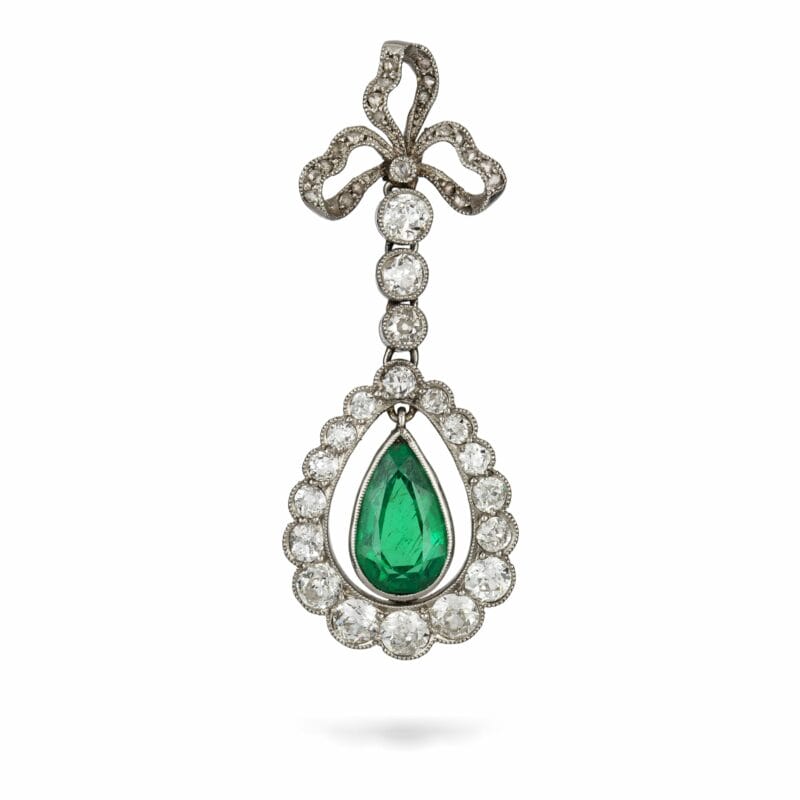 A Belle Epoque Emerald And Diamond Drop Pendant
