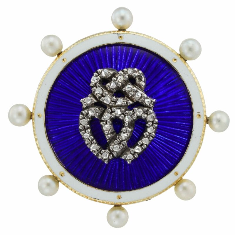 A Victorian enamel, pearl and diamond brooch/pendant