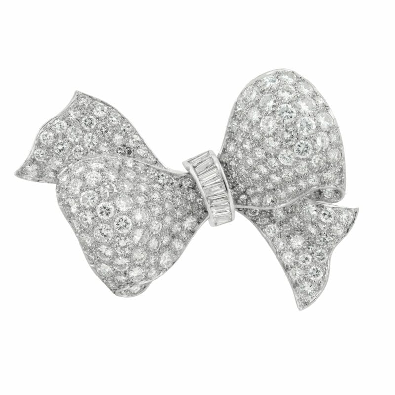A mid-20th century diamond-set bow brooch