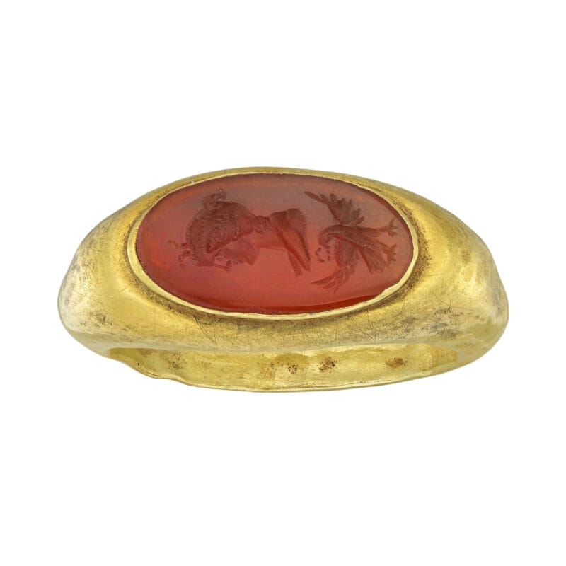 A Roman carnelian intaglio and gold ring