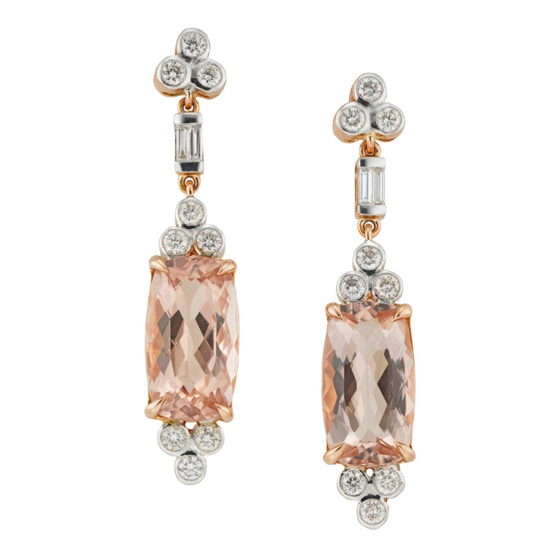 A pair of morganite and diamond earrings