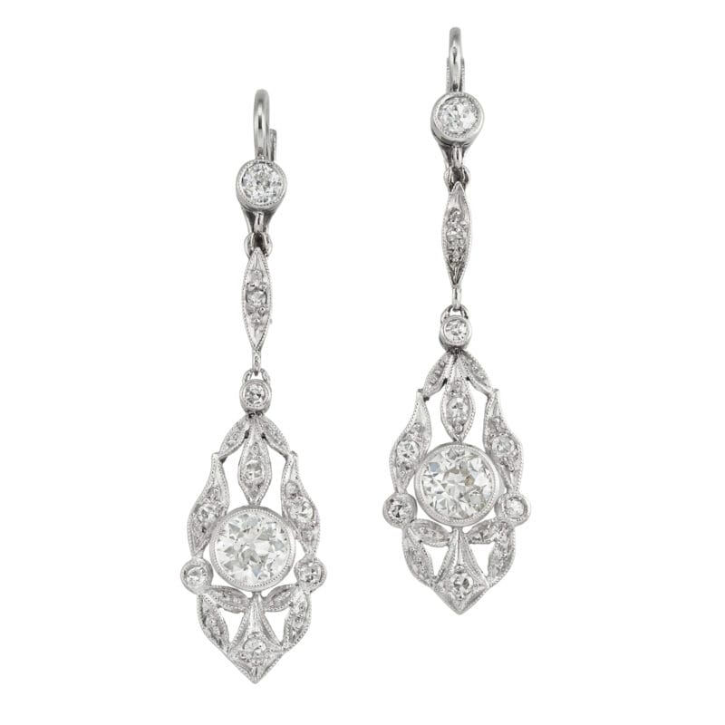 A pair of early 20th century diamond drop earrings