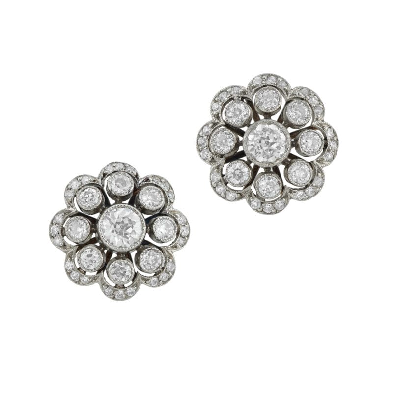 A pair of Edwardian diamond-set cluster earrings